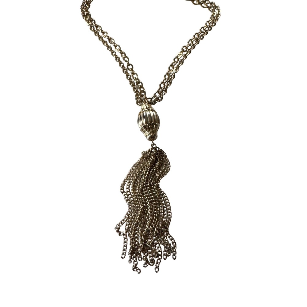 Vintage Gold Tassel Necklace Double Strand Chain Boho Festival Classic Glam - Picture 6 of 10